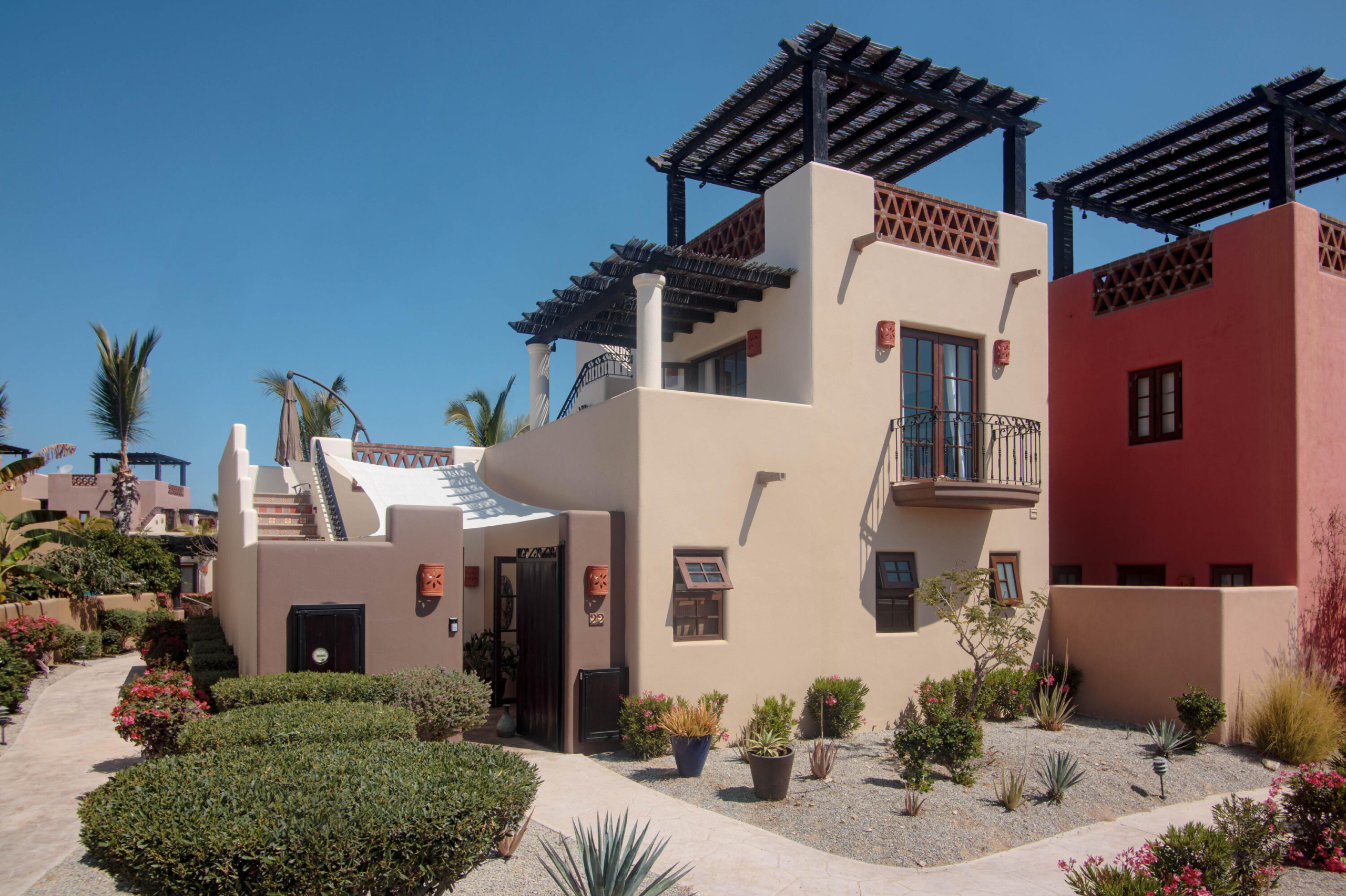 Club Campestre Pueblo Campestre Meticulously maintained 2 Bed | 2.5 Bath home located in the well sought out Pueblo Phase I community of Club Campestre San Jose. Spacious main-level living to large private patio area ready for entertaining, you won't be disappointed. Featuring two separate access points to the property, you can easily get to your assigned parking or the shared neighborhood pool/jacuzzi in a short moment. Updated paint throughout the interior/exterior, updated kitchen, outdoor BBQ. Sliding doors/screens throughout, private upstairs bedroom for guests with their own ensuite and rooftop pergola ocean for sale