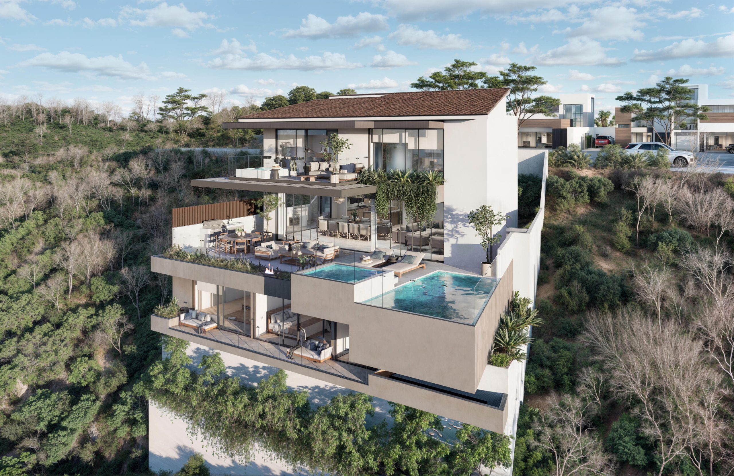 Club Campestre Vista Lagos This beautiful fully furnished property, named ''Casa de Hermanos,'' is built on two levels and features 5 bedrooms and 6 bathrooms, an entertainment room, and a two-level entry. The living room and dining room (with seating for 10) open to a very large kitchen and a service area. On the terrace there is a pool with a Jacuzzi, a fire pit area with sun loungers, and a Kitche with a BBQ Area, including Sink & Fridge. Most extraordinary are the for sale