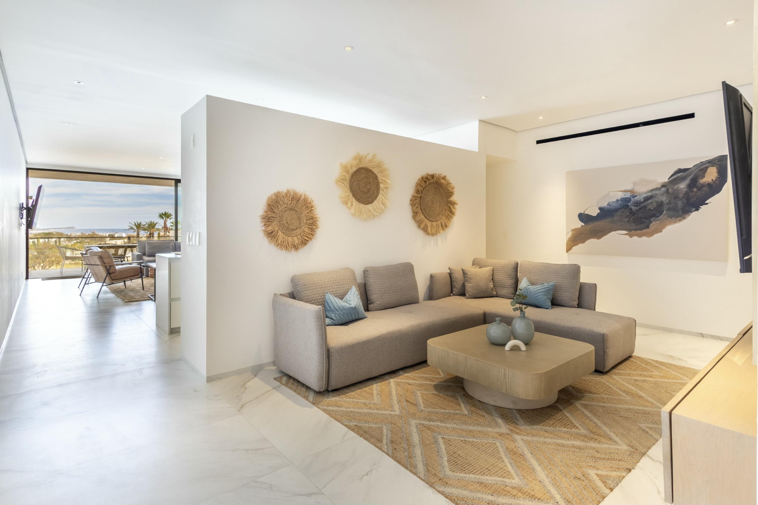Club Campestre Cora Turnkey and beautifully furnished, CORA Sunrise D202 offers effortless luxury living in the highly sought-after Club Campestre community of San José del Cabo. This 3-bedroom, 3.5-bath residence showcases a bright open-concept design with a modern kitchen, oversized island, and spacious living and dining areas that flow seamlessly onto a large private terrace through floor-to-ceiling sliding glass doors--perfect for indoor-outdoor entertaining.Each bedroom is thoughtfully designed for comfort and privacy, complemented by contemporary finishes and stylish bathrooms throughout. Expansive outdoor living spaces invite you to relax and enjoy the serene surroundings.Residents of CORA Sunrise enjoy resort-style amenities, including a pool, fitness center, jacuzzi, kids' area, and 24/7 gated s rity. Ideally located just minutes from world-class golf, pristine beaches, dining, and the vibrant Art District, this property is perfect as a full-time residence, vacation getaway, or investment opportunity. for sale