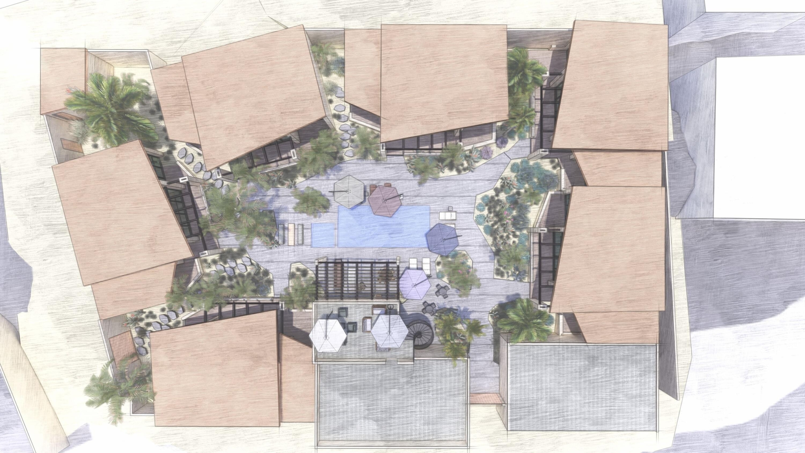 Club Campestre Coronado Espejo 4 bed home plan , this floorplan boasts a great room with vaulted ceilings over the living/dining/kitchen area which looks out over the large covered terrace and the hand-made infinity edge pool beyond. The chefs kitchen with huge island with seating boasts Wolf and Sub-Zero appliances. The master and guest master have large ensuite baths w/ shower and tubs, and also both have ocean – Primo Palma 5, East Cape, BS